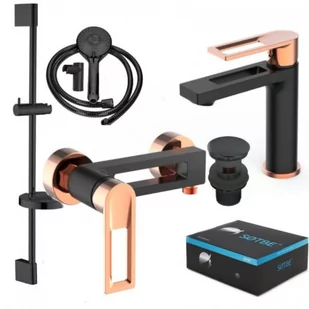 SOTBE LOFT SVART GOLD Zestaw bateria prysznicowa + bateria umywalkowa stojąca + drążek prysznicowy 80 cm - Baterie wannowe i prysznicowe - miniaturka - grafika 2