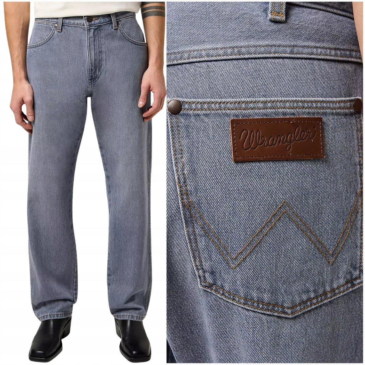Wrangler FRONTIER luźne szare proste spodnie jeansowe bez streczu W32 L32