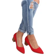 Czółenka - Czółenka na drewnianym obcasie czerwone CL75P Red - ButyModne - miniaturka - grafika 1