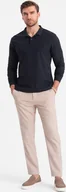 Koszulki męskie - Ombre Longsleeve męski z kołnierzykiem polo - granatowy V3 OM-POBL-0114 L - miniaturka - grafika 1