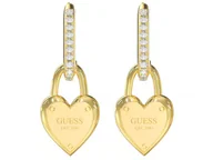 Kolczyki - Kolczyki GUESS pozłacane serca z cyrkoniami i napisem angielskie zapięcie PAVE HEART LOCK - miniaturka - grafika 1