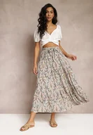 Spódnice - Miętowa Wiskozowa Spódnica Maxi z Gumką w Talii z Materiałowym Paskiem Annalicia - Renee - miniaturka - grafika 1