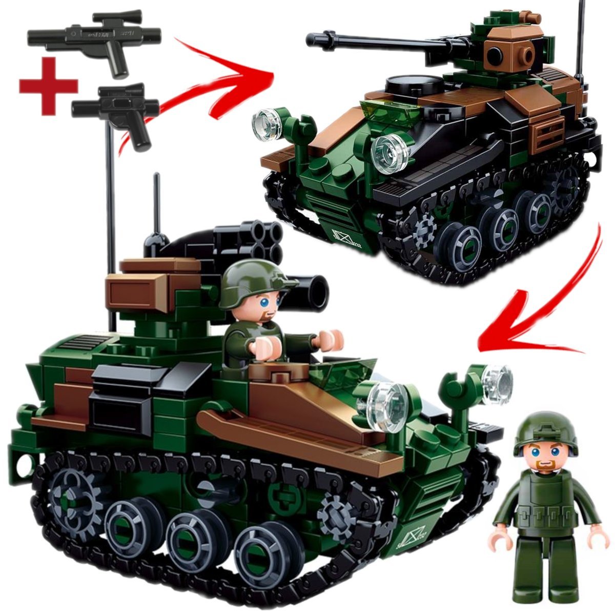 Klocki Czołg WIESEL Niemiecka TANKIETKA ŁASICA + FIGURKA Armia + LEGO BROŃ