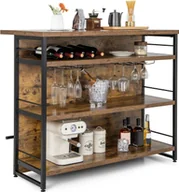 Kieliszki - Szafka barowa COSTWAY House, regał kuchenny z 4 otwartymi półkami, stojakiem na wino, uchwytem na kieliszki i podnóżkiem, regał stojący 120 x 60 x 101 cm, rustykalny brąz - miniaturka - grafika 1