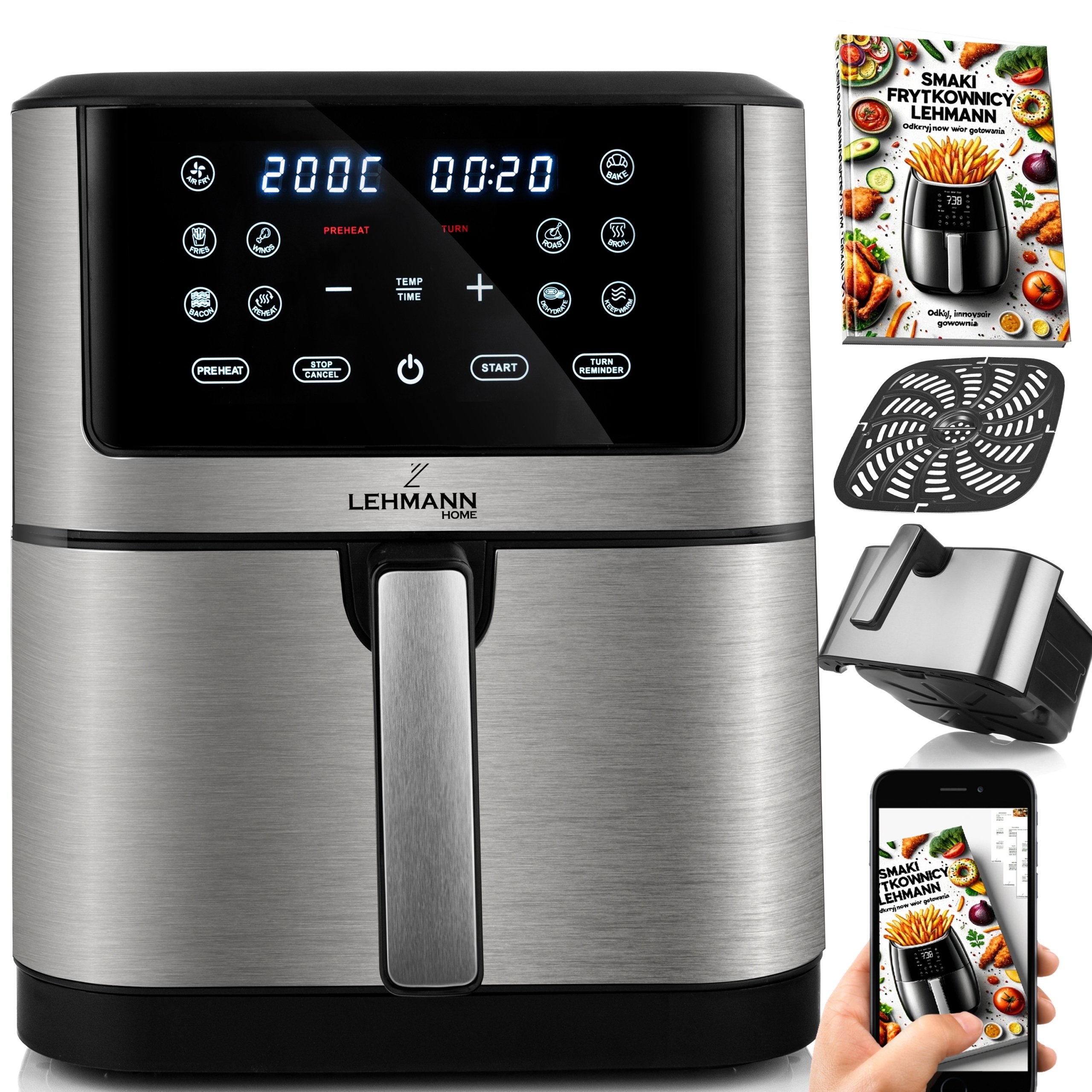 Frytkownica Beztłuszczowa Frytownica Air Fryer 8l 1800W Nieprzywierająca XL