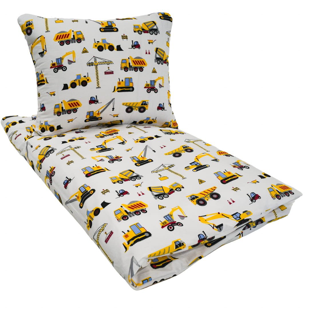 Pościel Dziecięca 100x160 + 70x80 Koparki Żółte Na Białym Produkt Polski