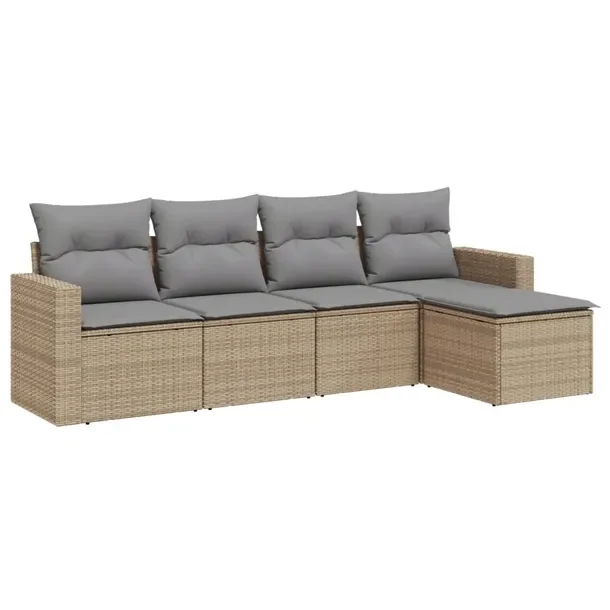 Zestaw wypoczynkowy rattan PE, beżowy, 55x55x69 cm, jasnoszare poduszki