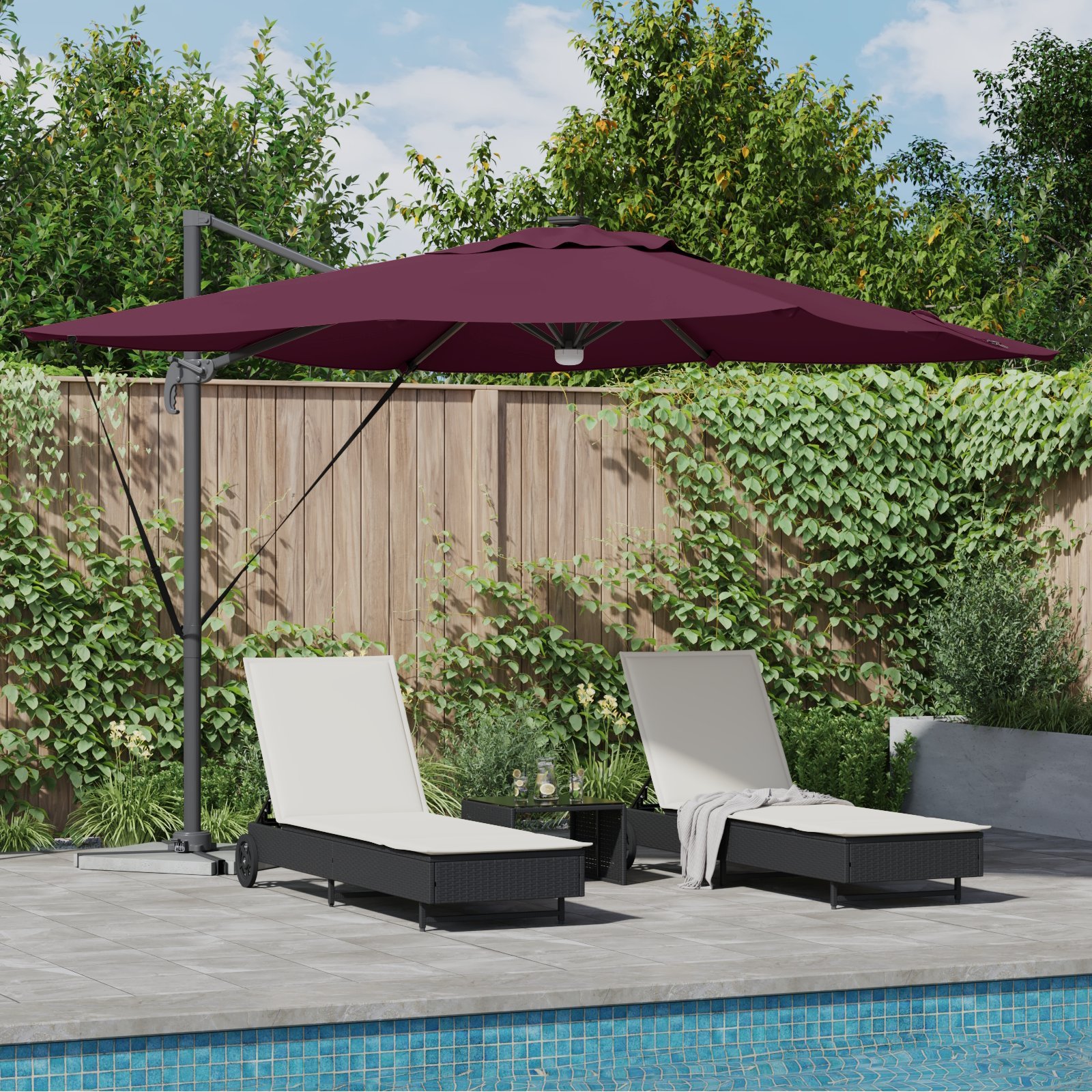 vidaXL Parasol Cantilever Roma z LEDami Bordowy 286x285x270 cm Aluminium