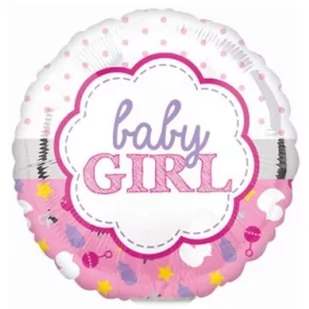 Amscan Balon foliowy "Baby Girl", różowy, 9" RND 3372309 - Baby shower i roczek - miniaturka - grafika 1
