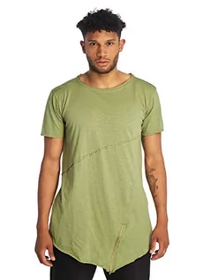 Koszulki męskie - Urban Classics Męski T-Shirt Long Open Edge Front Zip Tee, Lightolive, L - grafika 1