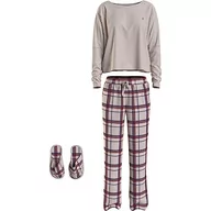 Kapcie damskie - Tommy Hilfiger Prezent Pyj Flanelowe spodnie i kapcie, Cash Creme Heritage Plaid Creme, M - miniaturka - grafika 1