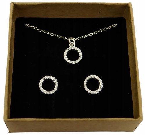 Komplet biżuterii srebrnej 925,zestaw kółka z cyrkoniami dla kobiet prezent