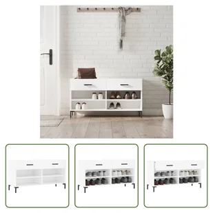 The Living Store Ławka na buty biała 102x35x55 cm Materiał drewnopochodny - Szafki na buty - miniaturka - grafika 1