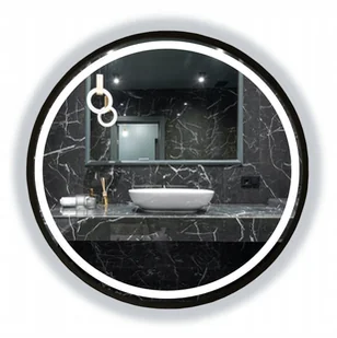 LUSTRO OKRĄGŁE LED PODŚWIETLANE ŁAZIENKOWE CZARNE W RAMIE 70 CM - Lustra - miniaturka - grafika 1