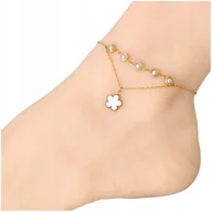 Bransoletki - Bransoletka na Nogę Kostkę Złota Perłowa Koniczynka Stal - miniaturka - grafika 1