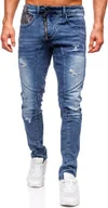 Spodnie męskie - Granatowe spodnie jeansowe męskie slim fit Denley MP0045B - miniaturka - grafika 1
