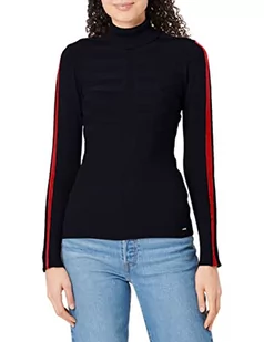 Morgan Sweter damski Pull Col Roulé Bande Couleur Manche Mentoi, Granatowy/czerwony, M Wysoki - Swetry damskie - miniaturka - grafika 1