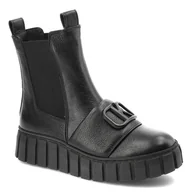 Botki damskie - Czarne Botki Karino Skórzane Buty Damskie - miniaturka - grafika 1