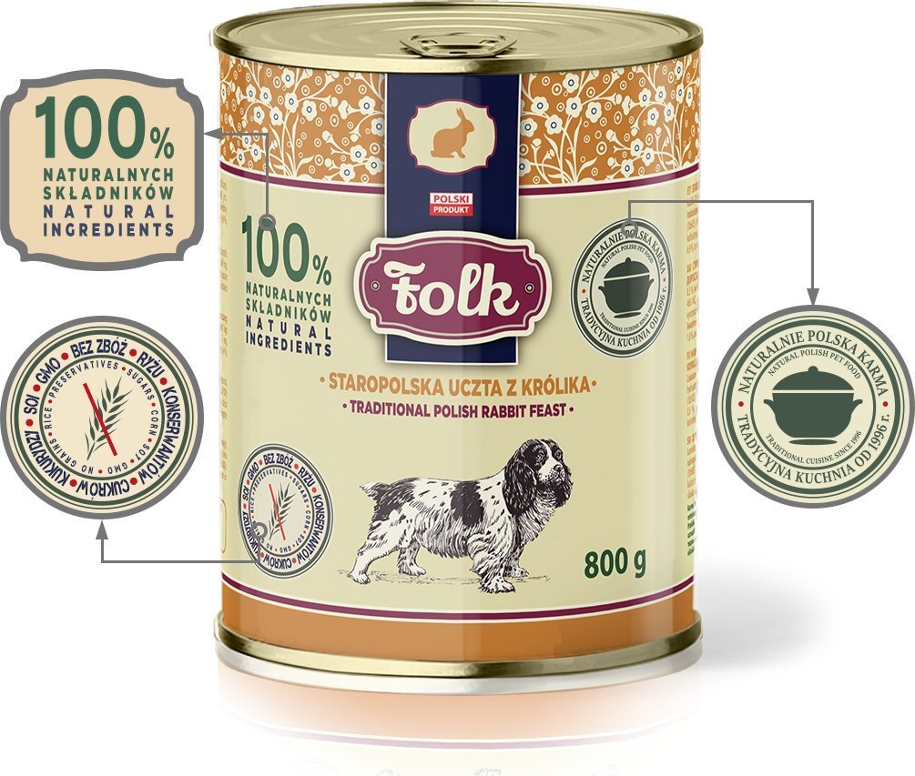 Folk Karma mokra dla psa FOLK Staropolska uczta z królika 6 x 800 g