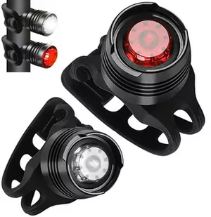 Zestaw LAMPEK Rowerowych LED Przednia Tylna Rotacja 360 czarne ZD114 - Lampki rowerowe - miniaturka - grafika 1