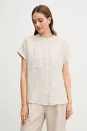 Koszule damskie - Tommy Hilfiger koszula lniana damska kolor beżowy relaxed ze stójką WW0WW44715 - miniaturka - grafika 1