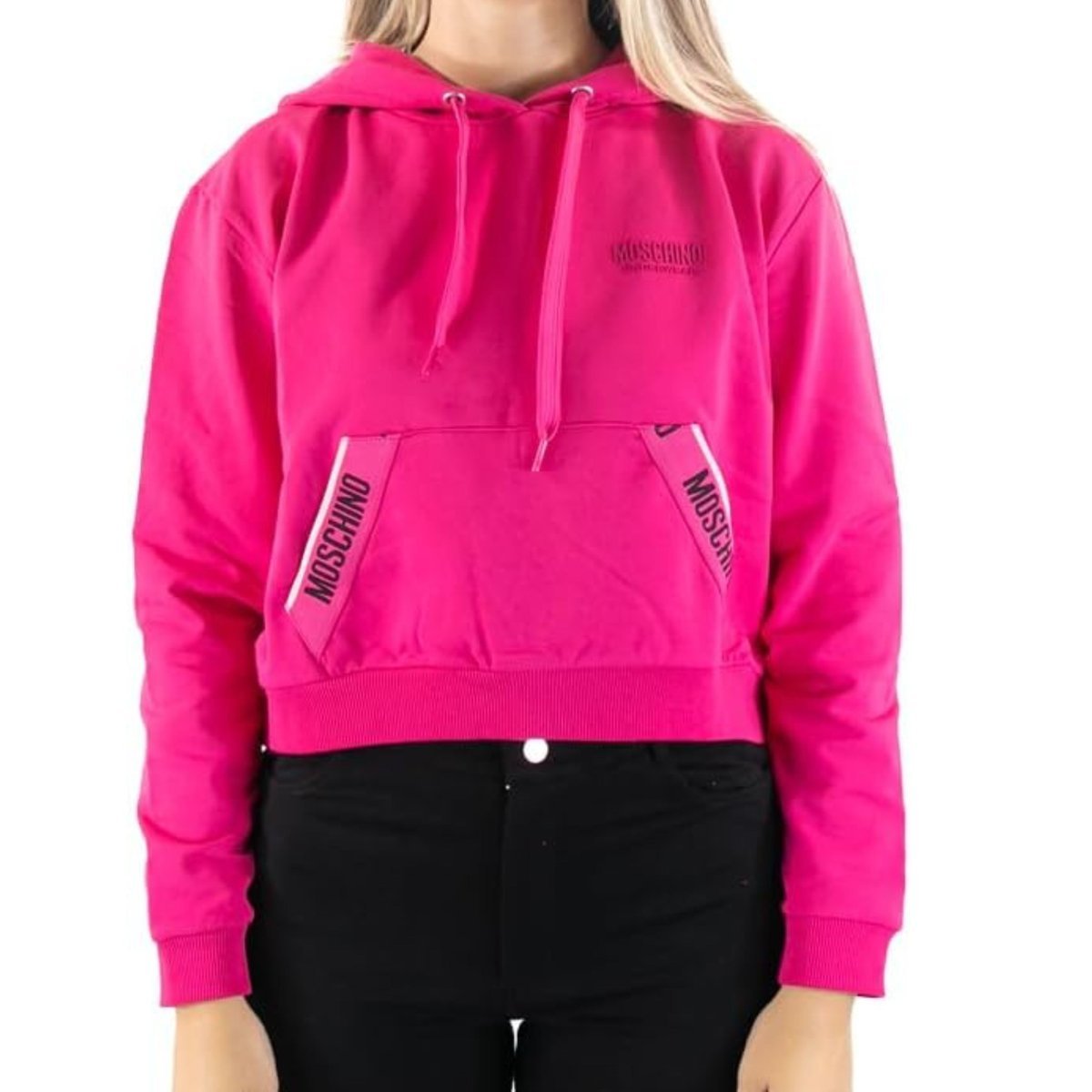 Moschino Underwear Felpa Crop Donna Fucsia con Cappuccio e Tasca Marsupio