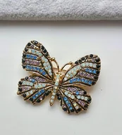 Broszki - ZŁOTA DUŻA BROSZKA MOTYL MOTYLEK OWAD KOLOROWE CYRKONIE CYRKONIA PIN - miniaturka - grafika 1
