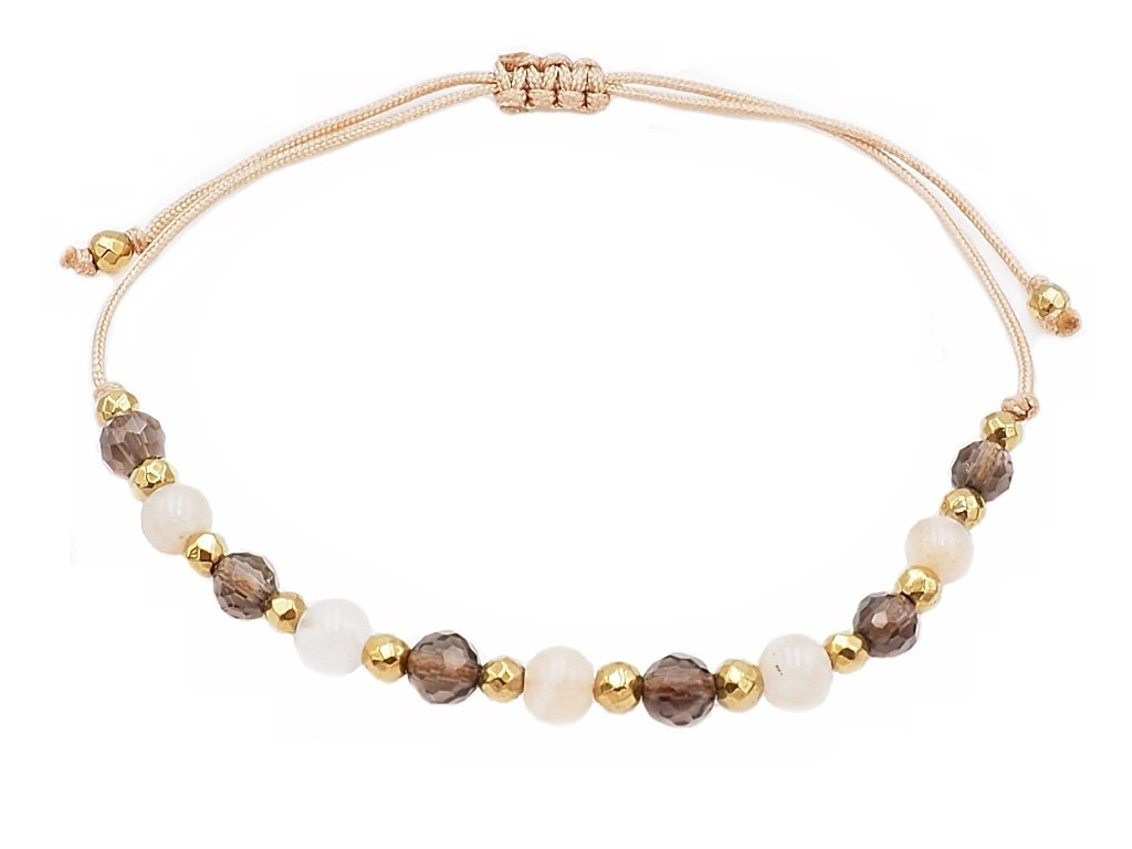 Bransoletka z kamieniami naturlanymi handmade kwarc dymny kamień słoneczny Równowaga i Optymizm