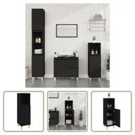 Szafki łazienkowe - The Living Store Szafka łazienkowa czarna 30x30x100 cm materiał drewnopochodny - miniaturka - grafika 1