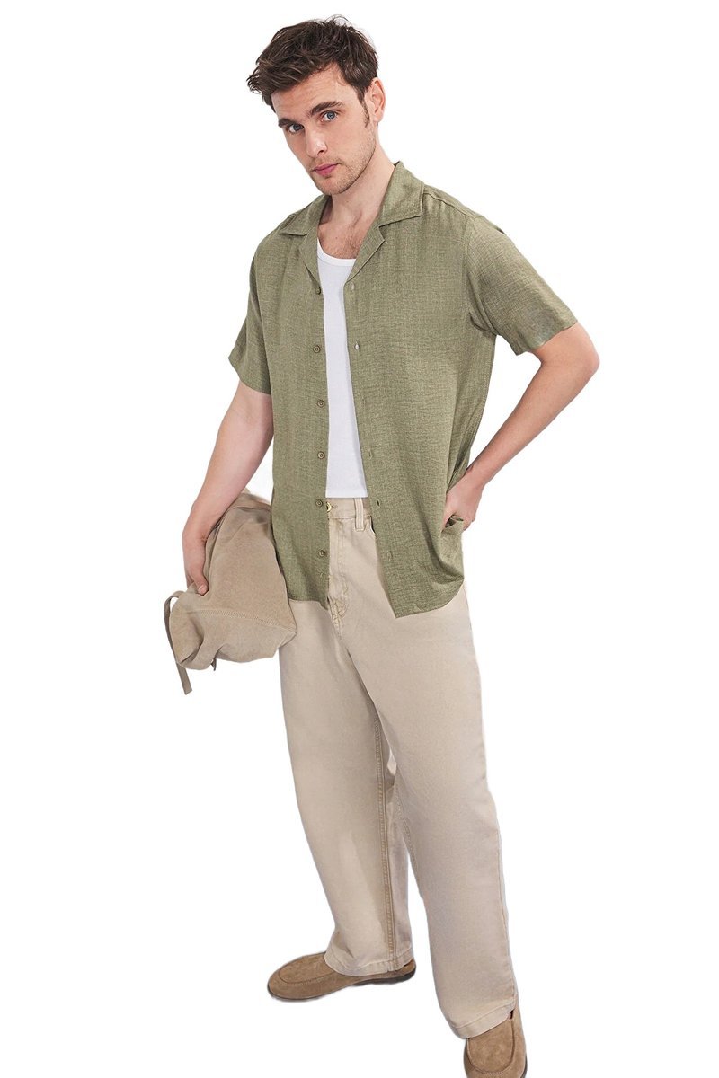 TRENDYOL MAN KOSZULA MĘSKA ZIELONA KRÓTKI RĘKAW Z KOŁNIERZYKIEM M 5DA