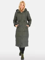 Kurtki damskie - Długa puchowa kurtka damska zapinana na suwak XXL Khaki - miniaturka - grafika 1