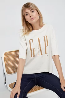 Koszulki sportowe damskie - GAP t-shirt bawełniany kolor beżowy - Gap - grafika 1