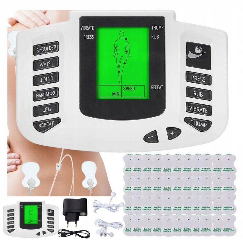 TENS MASAŻER ZESTAW EMS SILNY ELEKTROSTYMULATOR MIĘŚNI NERWÓW XL
