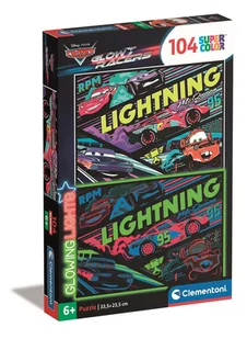 Clementoni, Puzzle, Super Kolor Glowing, Cars Glow Racers, 104 el. - Puzzle - miniaturka - grafika 1