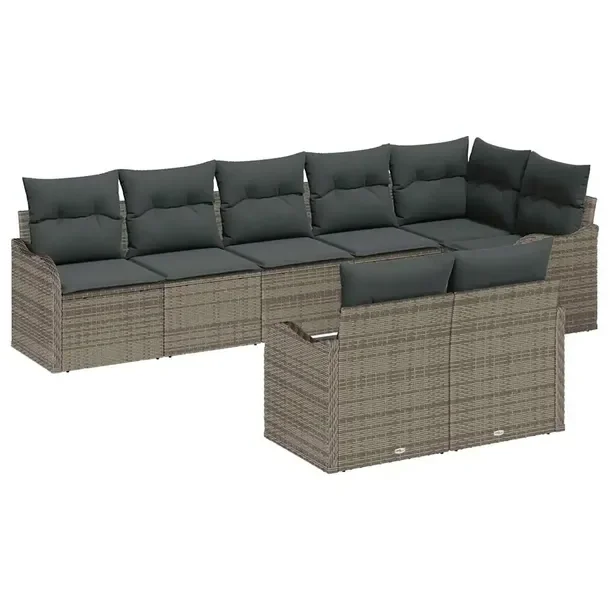 Zestaw Narożny Ogrodowy Modularny, Szary, Sztuczny Polirattan, 80 cm Głę
