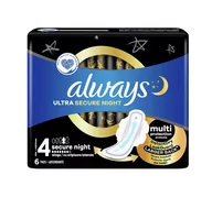 Podpaski - ALWAYS ULTRA PODPASKI HIGIENICZNE ZE SKRZYDEŁKAMI 4 SECURE NIGHT 6 SZTUK - miniaturka - grafika 1