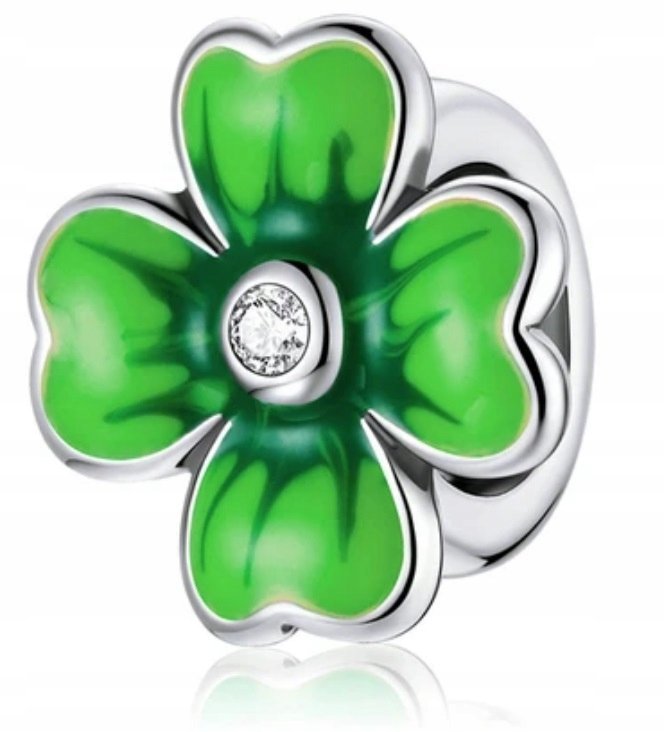 Charms Zawieszka Srebrna Srebro S925 925 Koniczynka Szczęście Koniczyna