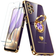 Etui i futerały do telefonów - Nonional Etui do Samsung Galaxy A32 5G z 2 szt. ochraniaczy ekranu, obracany o 360° uchwyt pierścieniowy [luksusowy wzór w serca] platerowane złotą krawędzią smukłe miękkie etui na telefon Galaxy A32 - miniaturka - grafika 1