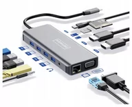 Huby USB - Adapter, Zenwire, Hub 12W1 USB-C 2X HDMI VGA USB Jack SD LAN - miniaturka - grafika 1