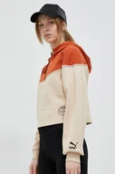 Bluzy damskie - Puma bluza damska kolor beżowy z kapturem wzorzysta - miniaturka - grafika 1