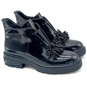 Botki damskie - Czarne botki trzewiki damskie D&A S.Barski LZ42-036 skóra lakierowana R.38 - miniaturka - grafika 1