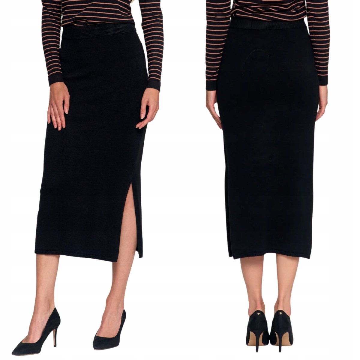 SPÓDNICA DAMSKA SWETERKOWA MIDI ROZCIĘCIE ELEGANCKA WYGODNA MORAJ S/M BLACK
