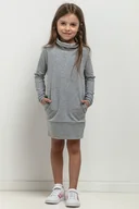 Sukienki i spódniczki dla dziewczynek - Sukienka z golfikiem i kieszeniami dla dziewczynki, MMD37, jasnoszara - miniaturka - grafika 1