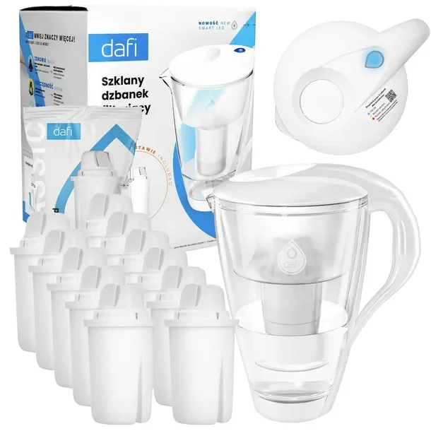 Szklany dzbanek filtrujący Dafi Crystal 2l z licznikiem LED + 12x Wkład
