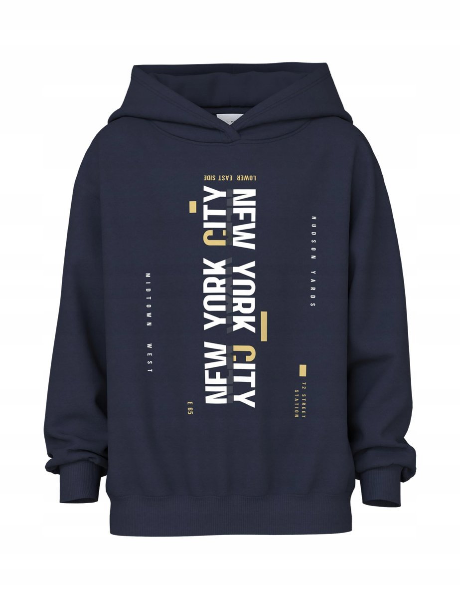 NAME IT GRANATOWA BLUZA DZIECIĘCA Z KAPTUREM I NADRUKIEM 134/140 5GA