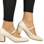 Czółenka - DAMSKIE CZÓŁENKA NA SŁUPKU Z PASKIEM SERGIO LEONE PB176 CIELISTE BEŻOWE - Sergio Leone - miniaturka - grafika 1