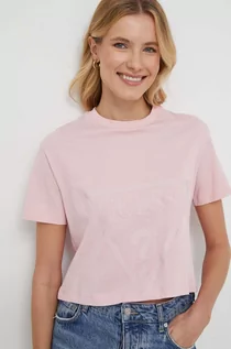 Koszulki sportowe damskie - Guess t-shirt bawełniany kolor różowy - grafika 1
