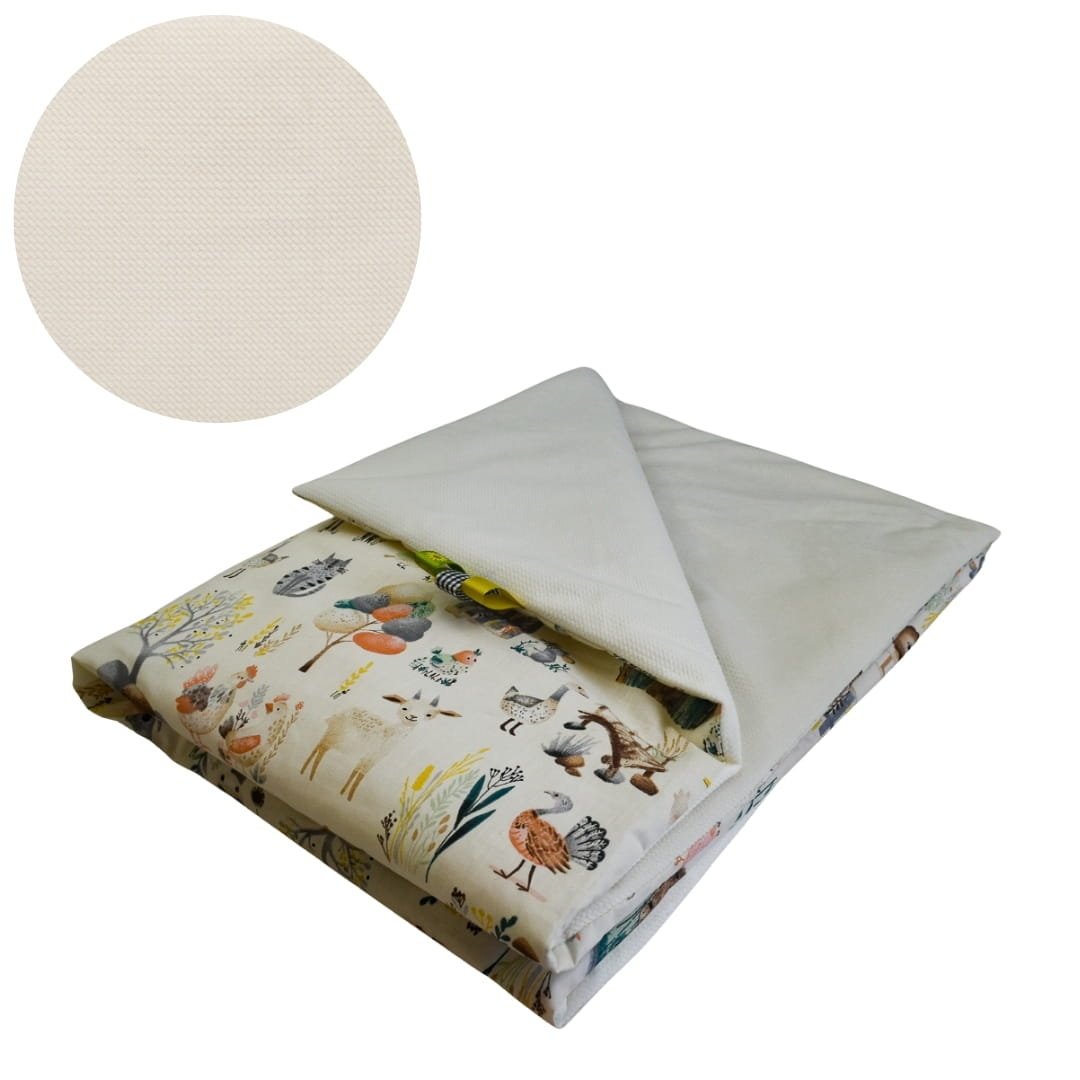 Kocyk Dziecięcy 75x100 Ocieplany Farma Retro/Krem Bawełna/Velvet Polski Producent