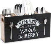 Pojemniki na sztućce - Pojemnik na sztućce drewniany, koszyk na sztućce stołowy, pojemnik na sztućce 4 przegrody na widelce, noże, łyżki, pojemnik na sztućce, stojak na sz.. - miniaturka - grafika 1