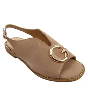 Sandały damskie - S.Barski KV51-045 sandały damskie skórzane z ozdobą comfort beżowe - miniaturka - grafika 1